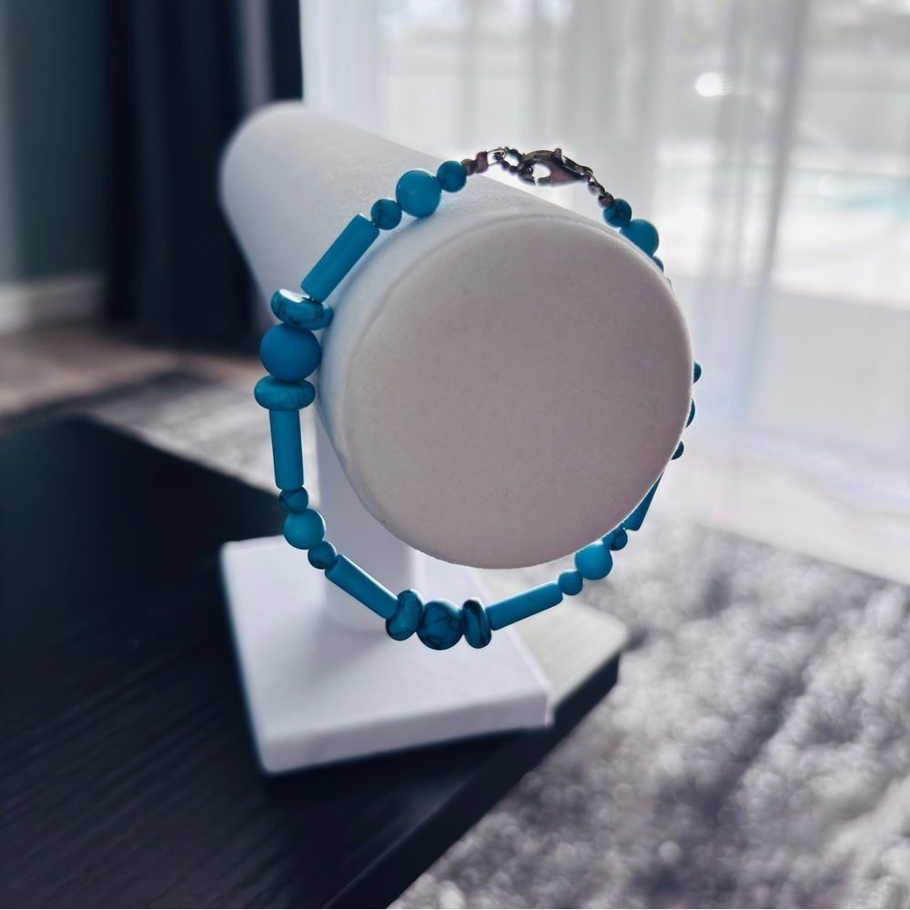 Turquoise Style Tube & Round Bead Bracelet Southwestern Boho